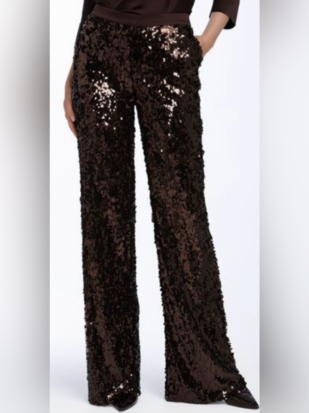 St. John Dark Brown Sequin Flared Pants Size 10